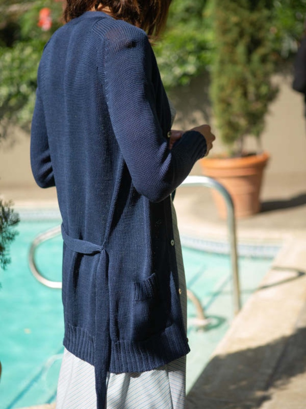 ERICA TANOV The Pima Cotton Belted Cardigan in Olive Green Sweater S 1 Estimated